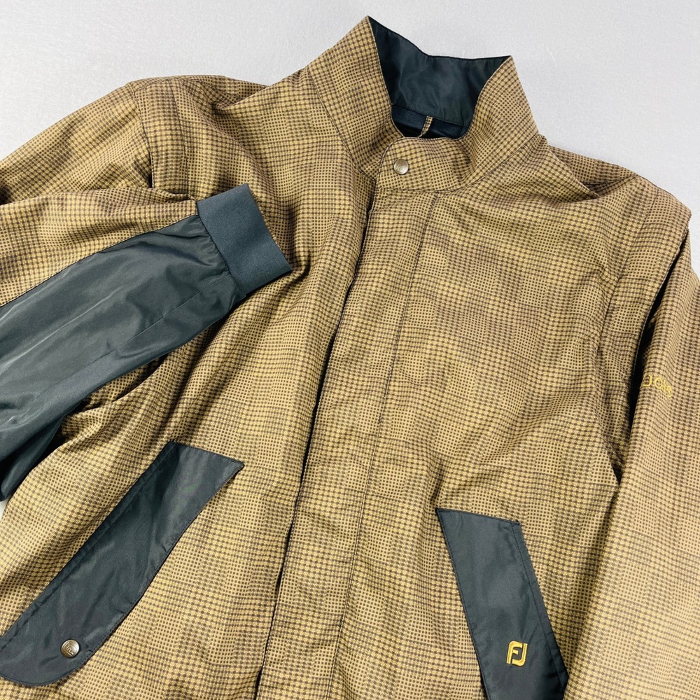 FootJoy DryJoys Mens Large Golf Jacket Brown Black‎ Check Full Zip Performance L